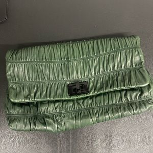 Prada Napa Clutch in dark Hunter green. Perfect condition, black hardware